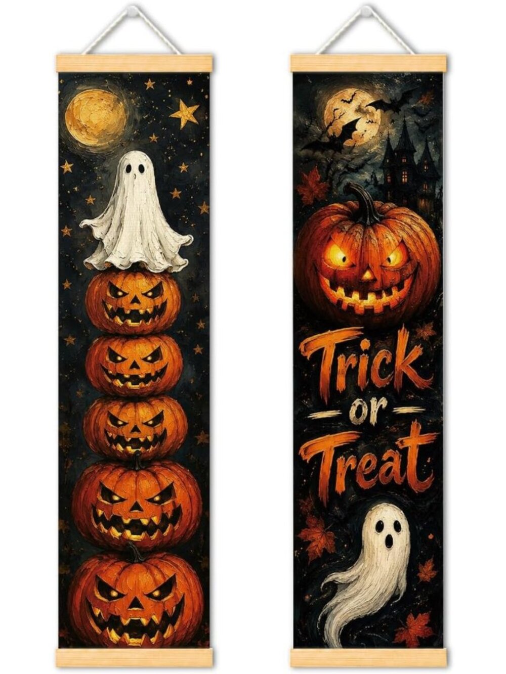 Halloween Door Banner Set of 2 | Ghost Porch Decor | Trick or Treat Home Decor